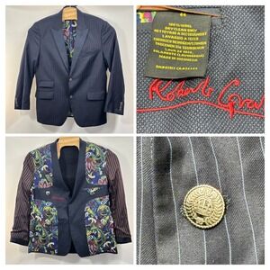 Robert Graham 44R Navy Wool Pinstripe Blazer Sport Coat Paisley Lining
